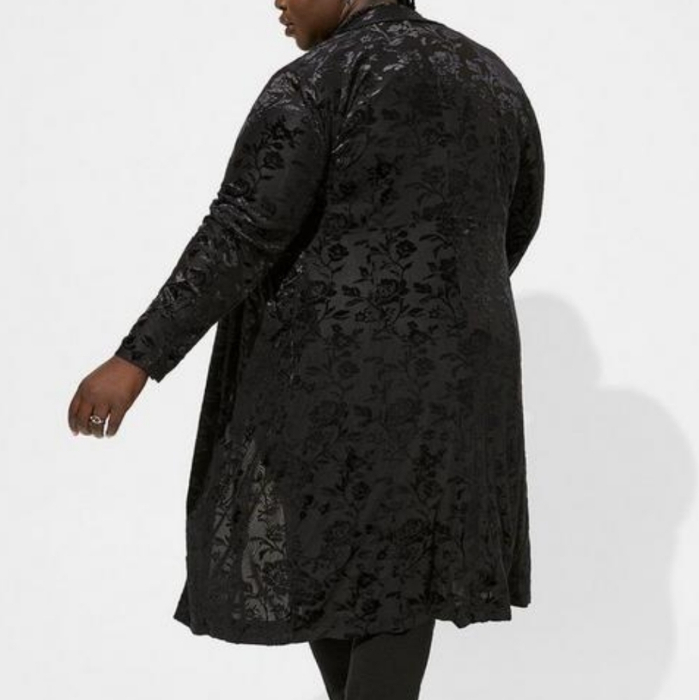 🆕️🖤BLACK VELOUR BURNOUT LONG SLEEVE KIMONO JACKET - ROSES 🖤